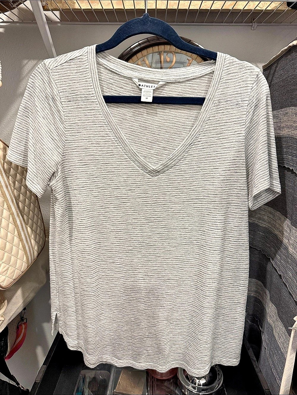 Athleta Women's Striped V-Neck Short Sleeve Top